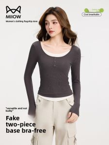 miiow | Cat Person Fake Two-Piece Long Sleeve Cotton Inner Wear Lyocell Tencel Base Layer Slimming Korean Style Basic Bottoming