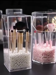 Acrylic Makeup Brush Organizer Holder Stand Desktop Organizer Storage Box Clear Container