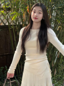 NIUVIES | Đầm Len Dài Tay Phong Cách Hàn Quốc