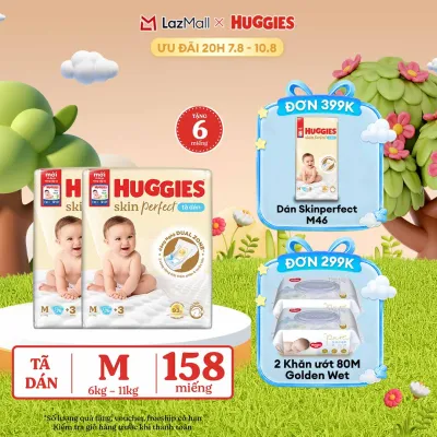 [20h 7-10.8 QUÀ TẶNG ĐƠN 0Đ] [Tặng thêm 6 miếng tã] Combo 2 Tã dán Huggies Skin Perfect Super Jumbo M76 miếng