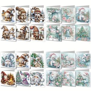 6pcs/set DIY Diamond Painting Christmas Cards Sets Expressing Warm Wishes & Best Wishes Diamond Art Greeting Cards for Xmas
