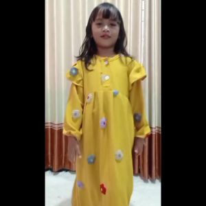 Gamis anak perempuan usia 3-8 tahun bahan crinkle pompom motif timbul
