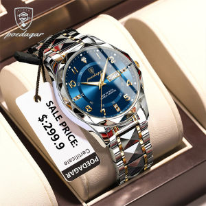 POEDAGAR Watch for Mens Original Waterproof Luminous Date Week Display Sport Stainless Steel Quartz Clock+box