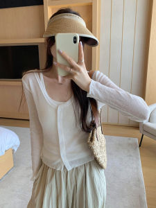 Korean High-End Snowflake Linen Long Sleeve Womens Early Autumn Thin Outerwear Design Short Button Cardigan Top