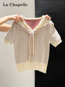 La Chapelle | Naval Collar Love Polka Dot Slim Fit Summer New T-Shirt