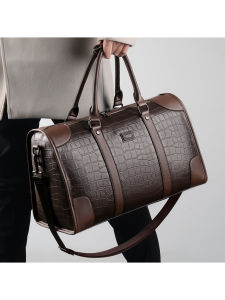 Satchel Travel Bag Mens and Womens Large Capacity College Student Luggage Bag Short Business Trip Travel Bag Gingham Leather Shoulder Bag