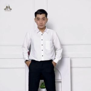 MAYJUNE Kemeja Pria Lengan Panjang Polos Putih