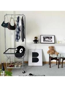 Minimalist With Storage Basket Clothes Dirty Basket Mobile Coat Rack