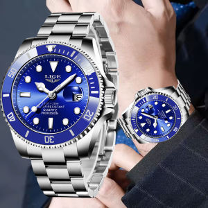 LIGE Top Original Men Quartz Watches Blue Waterproof Watch for Men Stainless Steel Quartz Men Luxury Watch Luminous Wristwatch