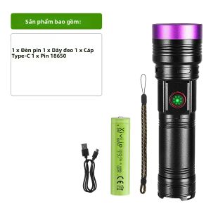 Đèn Pin UV 365nm Có Thể Sạc Lại Đèn Pin Tia Cực Tím LED Để Đánh Giá Ngọc Wenwan Ánh Sáng Tím Phát Hiện Chất Huỳnh Quang Không Thấm Nước Với Công Tắc Cao/trung Bình/thấp