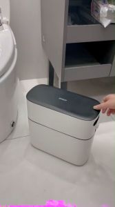 Ecoco Narrow Trash Bin with Lid for Living Room Bathroom Kitchen 12L Large Capacity Waterproof and Odor-proof Space Saving