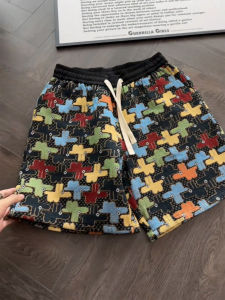 American Retro Graffiti Embroidery Trendy Design Jacquard Sport Loose Casual Shorts