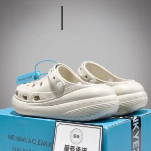 Womens Summer Outdoor Sandals 2024 New Style Puff Ball Head Clog Shoes Anti-Slip Soft Bottom Thick Heel Beach Slippers