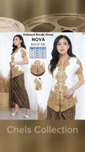 Atasan Kebaya Modern Nova Bahan Silk Korea Premium Lengan Tulip Warna Putih Bordir Emas | Pakaian Wisuda Acara Pesta Kondangan Wanita Elegan Mewah Kekinian