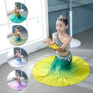 lontakids 4Pcs Girls Chinese Traditional Dai Dance National Dress Kids Songkran Costume (Top+Skirt+Hand flower+Headdpiece) Slim-Fit Mermaid Skirt