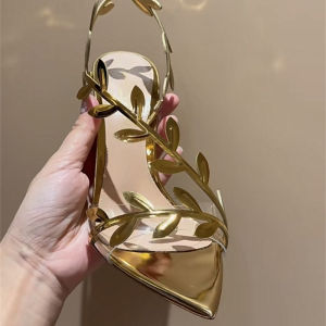 Niche Design Summer New Arrival Descendants of the Rich High Heels Womens Stiletto Heel Pointed Toe Open Toe Strap Gold Sandals