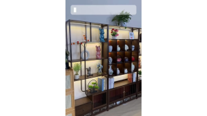 Kệ để đồ decor phòng khách đẹp bằng gỗ tre phong cách cổ điển làm vách ngăn phòng khách đẹp Giá để đồ sách báo bình hoa