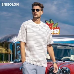 Enjeolon | Retro Elegance Linen Cotton V-Neck Short Sleeve T-Shirt