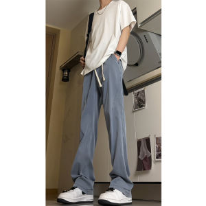 Mens Summer Thin Straight Leg Loose Suit Pants Ice Silk Casual Trousers mid Waist Long Pants American Casual Style Wear