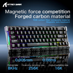 ATTACK SHARK | ATTACK SHARK R68 HE Gaming Wire Keyboard 8000Hz Carbon Fiber Quick Trigger Magnetic Hall Effect RGB for Windows and Mac System