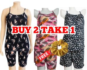 🔥PLUS SIZE 3sets with FREEBIE spaghetti tokong /Sando tokong / Spaghetti  shorts / spaghetti Tokong / Shirt and Short Terno Set terno for adult pambahay pantulog adult terno plus size Freesize: Medium-2XL Fabric: Cotton spandex