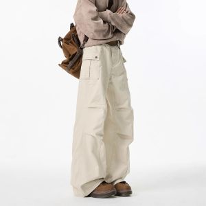 Retro American High Street Mens Casual Pants Loose Fit Workwear Trousers Spring Autumn New Style Trendy Brand Pleated Loose Long Trousers