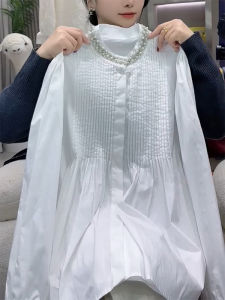 QINGNAER | French Luxurious Elegant Youthful Stylish Embellished Pleated Long Sleeve Shirt