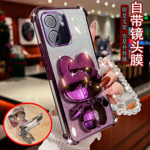 Oppo A5X Phone Case Transparent Soft Silicon Corner Airbag Anti-fall with Lens Film Full Protection Luxury Bunny Stand Makeup Mirror