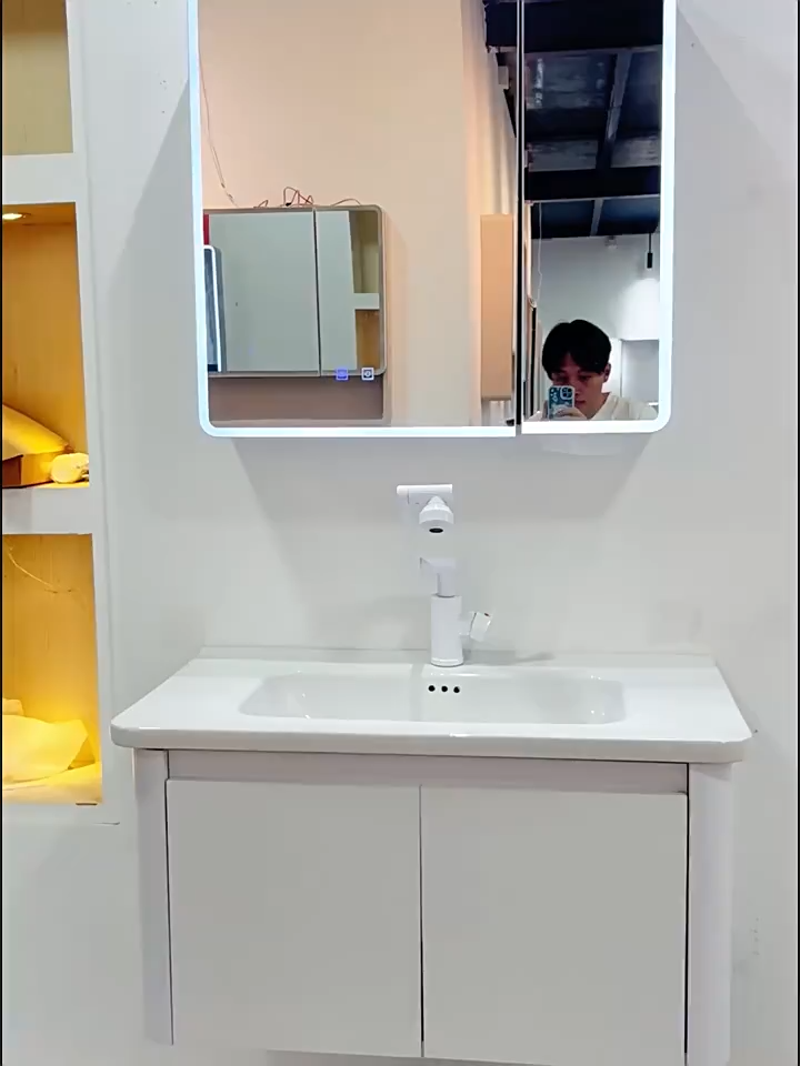 Bathroom Cabinet Set HDB BTO  Honeycomb Aluminium Integrated Ceramic Sink Smart Mirror Waterproof