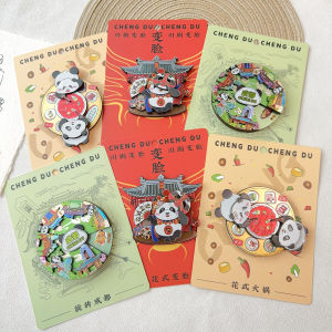 Chengdu Panda Base Rotating Magnetic Fridge Magnet Wooden Multilayer Dynamic Creative Cultural Tourism Souvenir Feature Exhibition