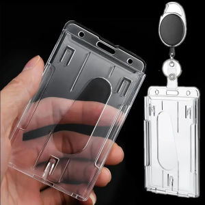 Transparent Double Cards Slots ID Tag Badge Holder with Badge Reel 2 Cards Storage Organizer Employee Pass Work Card Case Sleeve