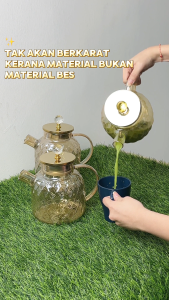 𝗨𝗥𝗕𝗔𝗡𝗛𝗢𝗠𝗘𝗦 Luxury Borosilicate Glass Water Jug Pitcher | Elegant Diamond-Cut Design with Gold Handle | Heat-Resistant Glass Carafe for Hot & Cold Beverages | Stylish Tableware for Kitchen & Dining | High-End Drink Pitcher | Jug Air Kaca Mewah