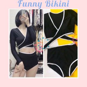 Bikini đồ bơi nữ đi biển 2 mảnh cột dây ngực viền trắng FUNNY BIKINI MS-P15