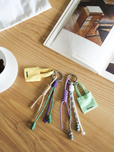 Mini Shopping Bag Pendant Handmade Leather Keychain Bag Accessory Personalized Handbag Decoration Key Holder