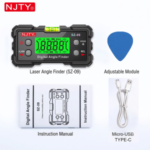 NJTY | NJTY SZ-09 Digital Angle Finder Gauge with Dual Lasers Magnetic Base Backlit Flip Screen USB-C Relative Mode for DIY