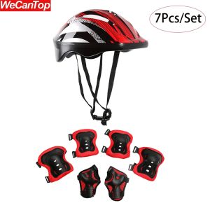 7Pcs/Set Kids Protective Gear Set Boys Girls Adjustable Size Helmet with Knee Pads Elbow Pads Wrist Guards for Cycling Scooter
