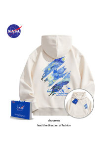 NASA Collaborative Van Gogh Starry Night Hoodie Mens Oversize Fleece Lined Thickened Spring Autumn Jacket Casual Streetwear