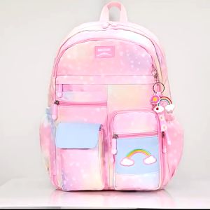 Kids School Bag Large Capacity Girls Cute 180°Open Lightweight Zippers Camouflage Pattern Nylon Waterproof School Backpack Birthday Opening Gift