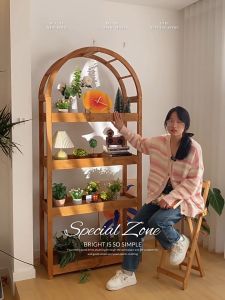 Rangkaian Bunga Balkoni Rak Tumbuhan Kayu Cemara Gred A Ruang Tamu Berdiri Lantai Berbilang Lapisan Mudah Alih Dalaman Dan Luaran Dengan Roda