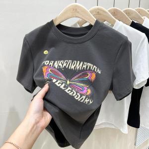 เสื้อยืดแขนสั้นผ้าฝ้ายแท้ Pure Cotton Butterfly Shoulder เสื้อแขนสั้นผู้หญิงฤดูร้อน 2025 ใหม่ แขนสั้น แฟชั่น เสื้อผ้าทำงานสไตล์เกาหลี