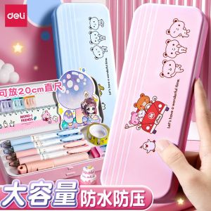 Deli Large Capacity Pencil Case Elementary School Stationery Box Girls Boys Kindergarten Simple Cartoon Creative Multi-functional Storage Box