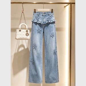 Design Blue Floral High Waisted Slim Fit Jeans