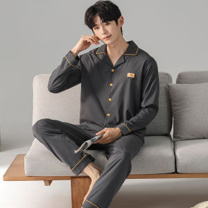 Miiow | Mens Pure Cotton Sleepwear Thin Breathable Comfortable Soft Home Clothes Long Sleeve Loose Fit Casual Style Autumn New Arrival