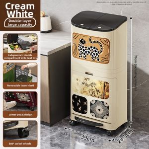 Household Kitchen Waste Bin with Lid for Dry-Wet Separation Large Capacity Odor Control