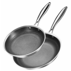 [Vktech] 304 Stainless Steel Frying Pan Non-Coated Large Deep Stir Wok Pan Single Sided Honeycomb Skillet Suitable for Fried Egg Steak