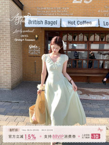 Summer Loose Slimming Elegant V-neck Long Dress Green
