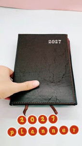 (On Hand) 2027 Notepad Textured Soft Leather Board Notebook Diary Notepad Monthly Weekly Sunday Calendar Office A5 Planner