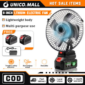 8 Inch Cordless Mini Fan Portable Rechargeable Fan Camping Lithium Bateri Kipas Metal Strong Wind High Power Outdoor Desktop Cooling Fans Adjustable Cordless Fan