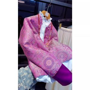 Elegant Purple Floral Print Jacket Womens Fashion New Chinese Style Unique Beautiful Outerwear for Autumn 2025 Commute Wind