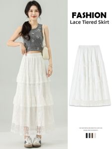 YINQING | Lace Splicing A-Line Tulle Skirt Large Flare